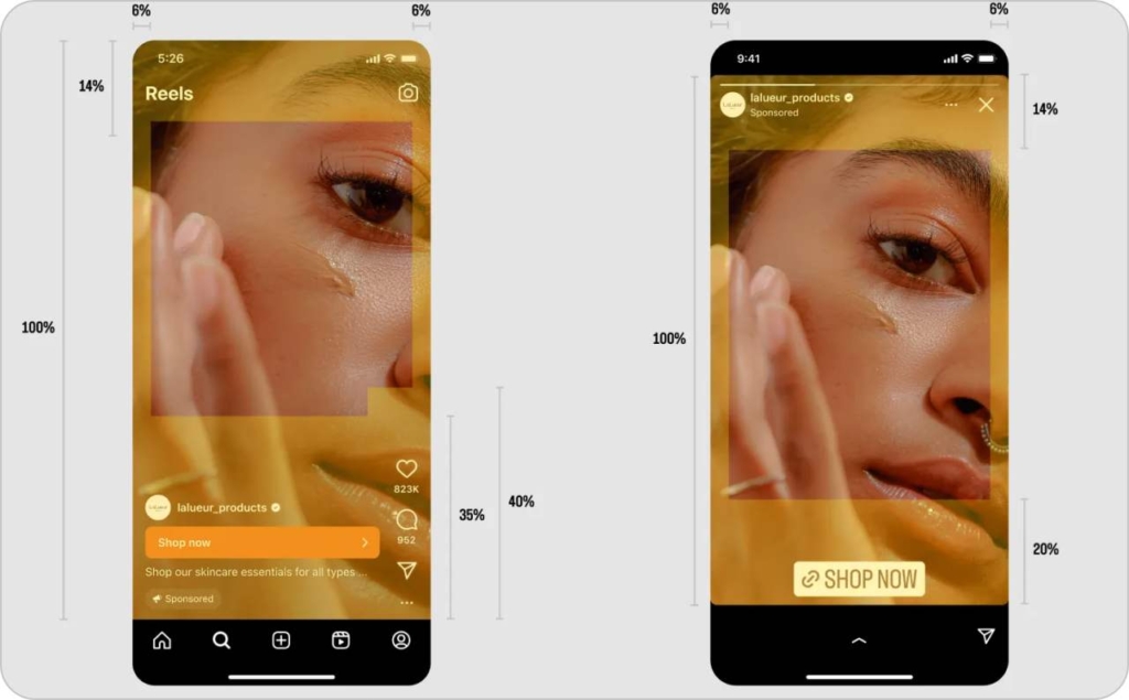 Screenshot of Instagram sizes from Meta Business Help Center