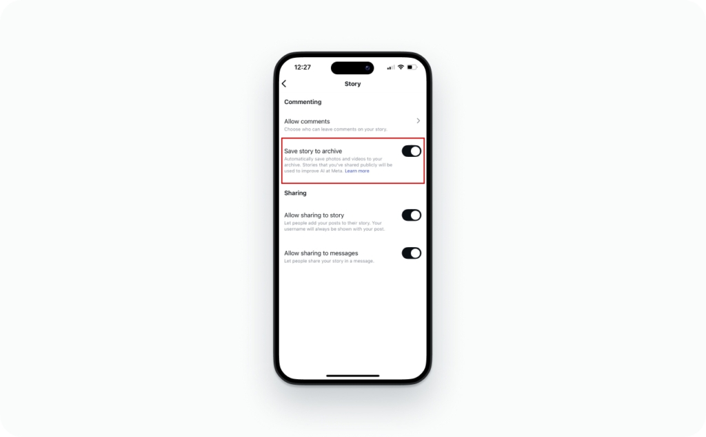 The Archive toggle in Instagram settings