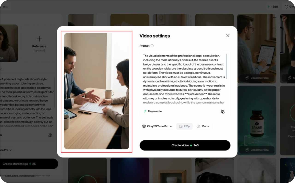 Zeely AI studio, creation of 9:16 ratio video