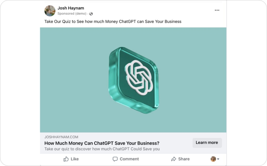 Interact Quiz as a Facebook ad example