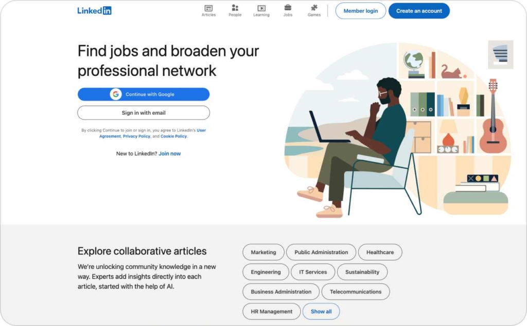 LinkedIn landing page screenshot