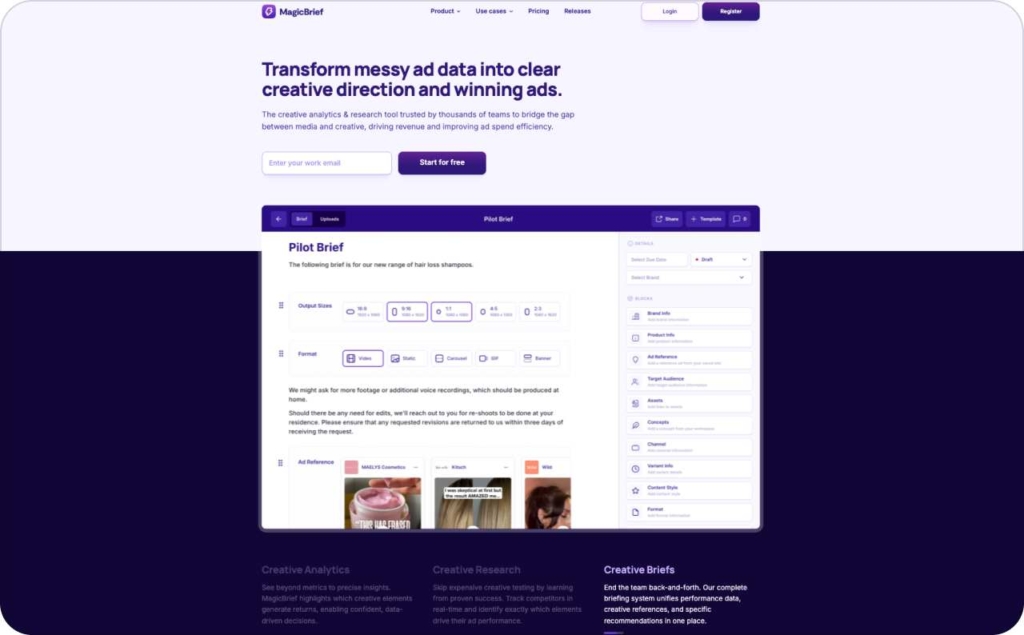 MagicBrief landing page screenshot