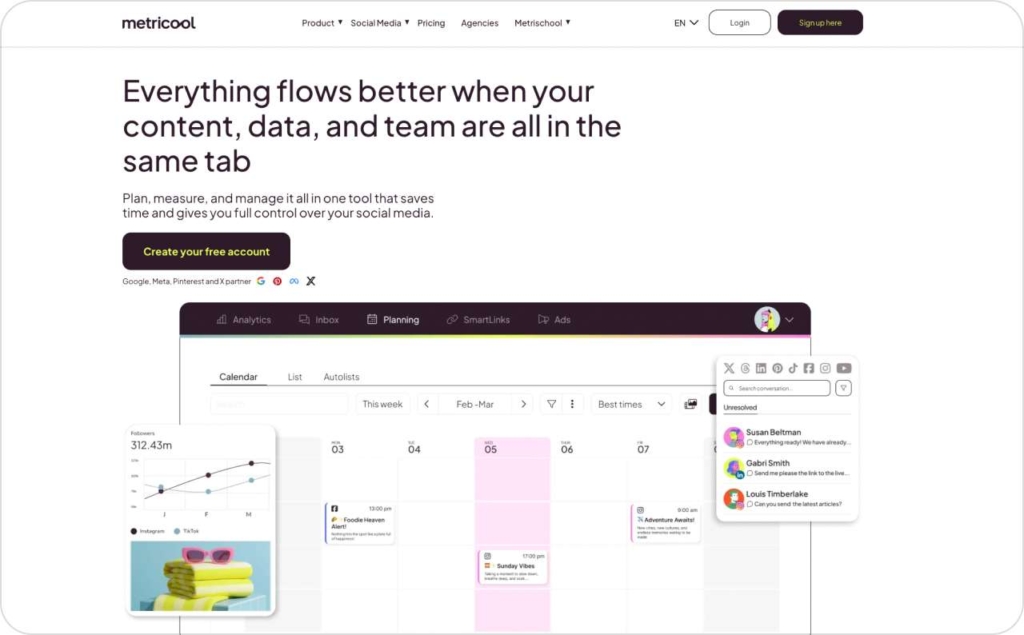 metricool landing page