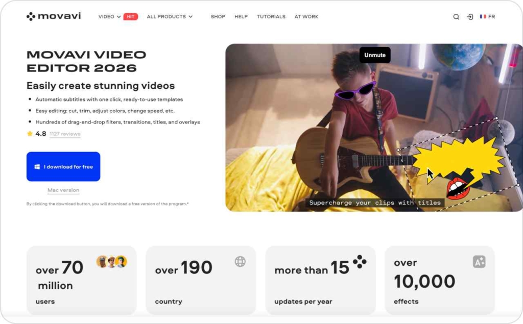 Movavi Video Editor landing page screenshot