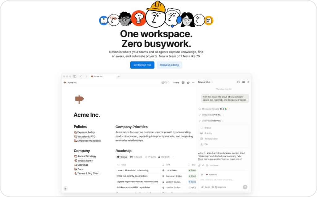 Notion landing page screenshot