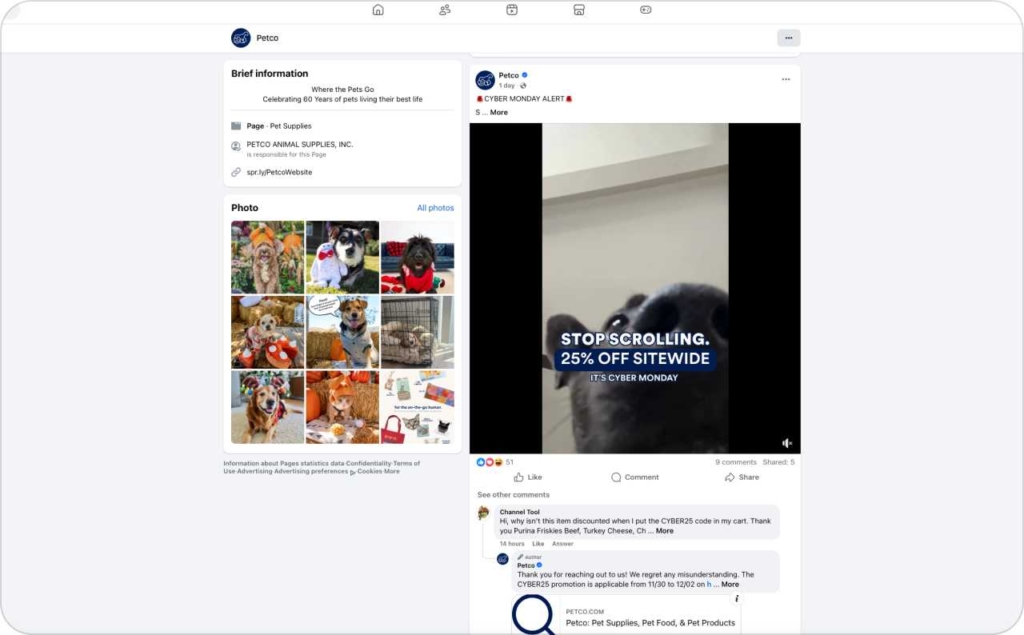 Screenshot of Petco page on Facebook