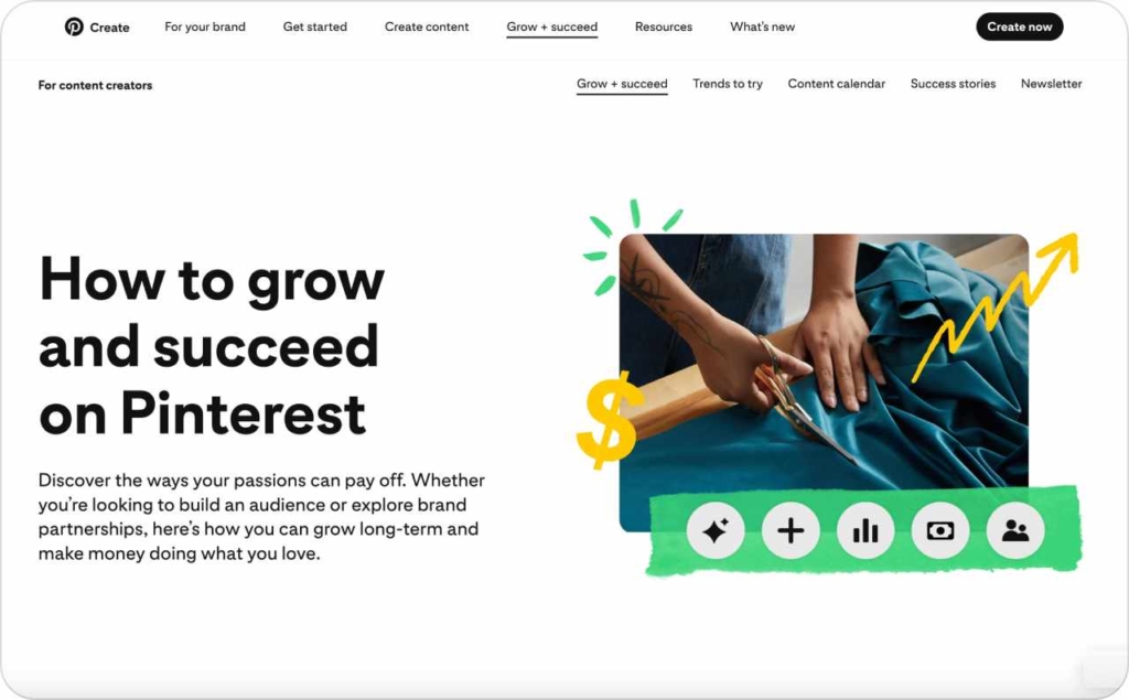Pinterest Create landing page
