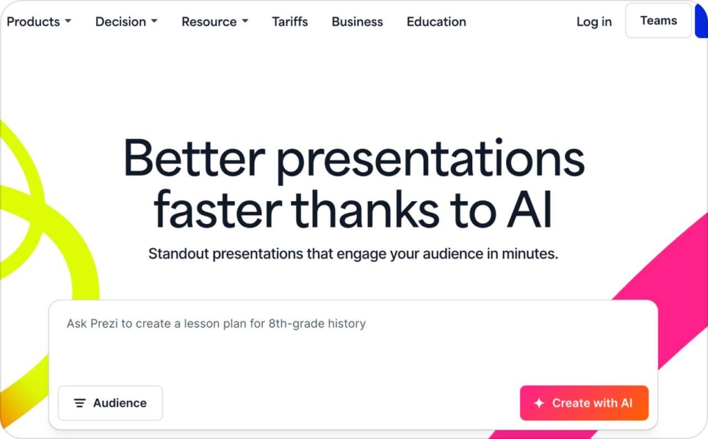 Prezi landing page screenshot