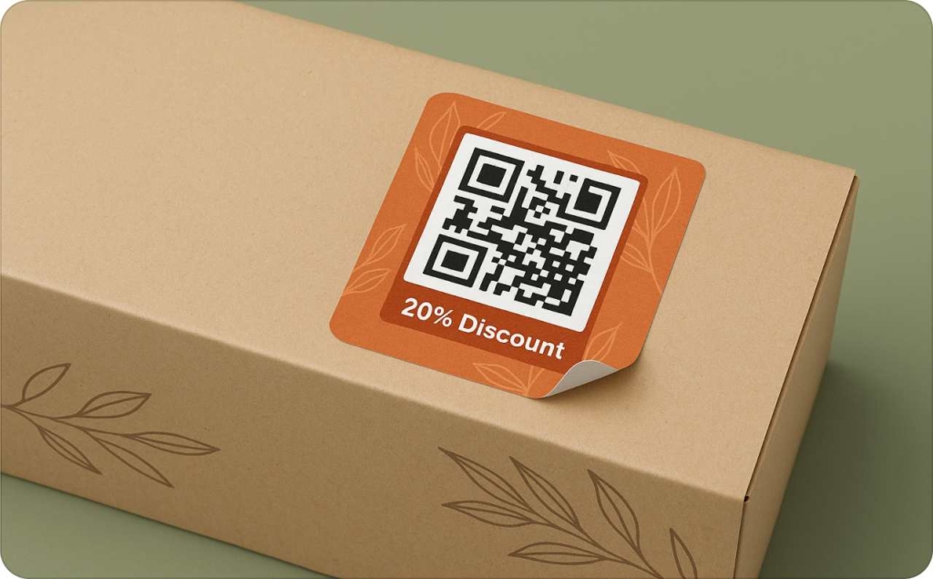 The box with QR code and discount