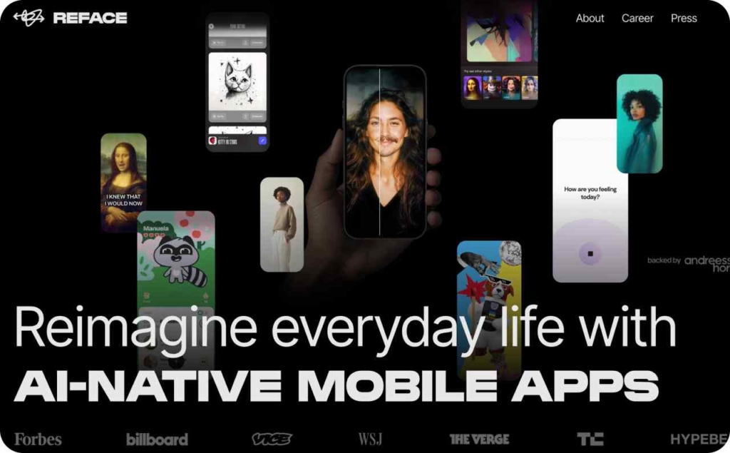 Reface landing page screenshot