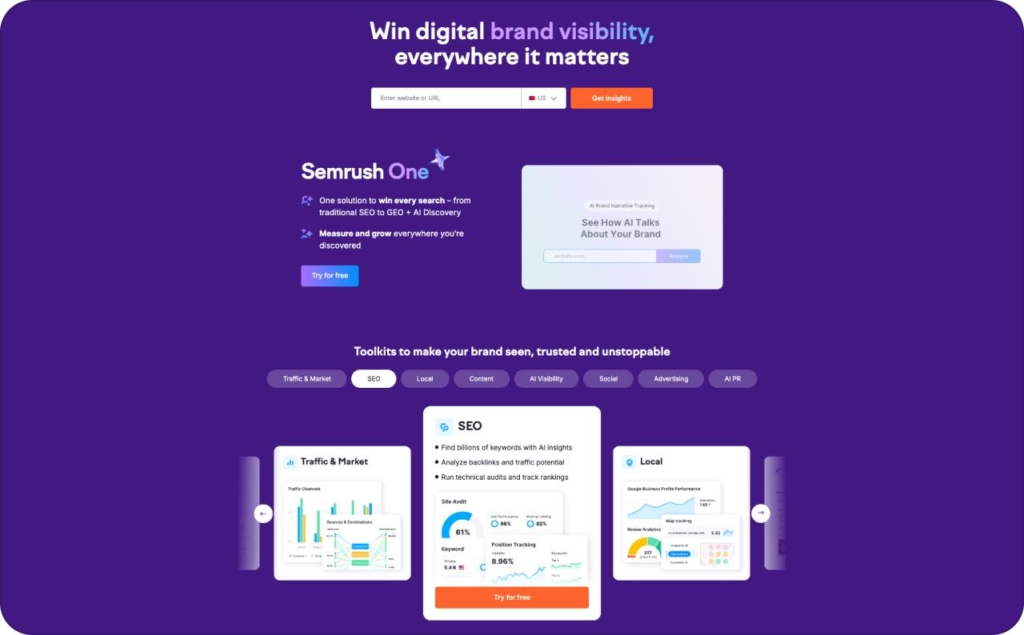 Semrush landing page screenshot