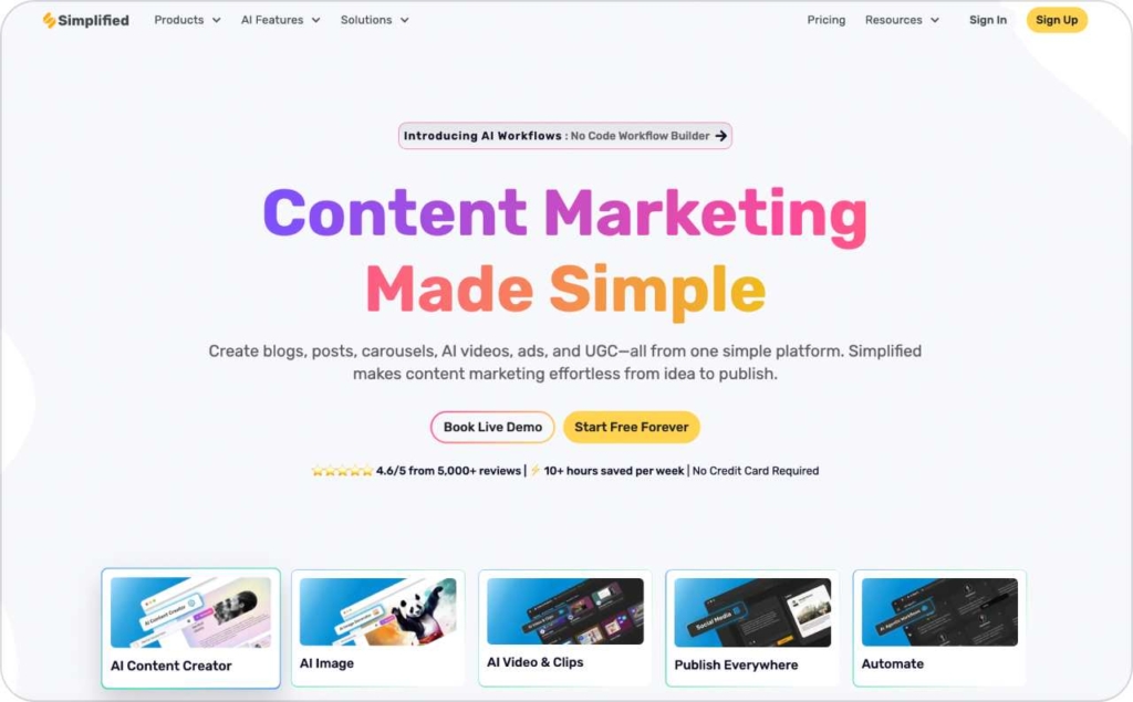 Simplified landing page screenshot