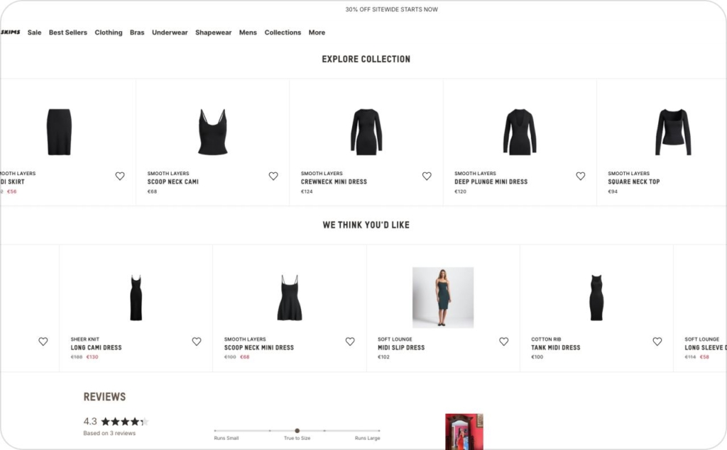 Skims product listings