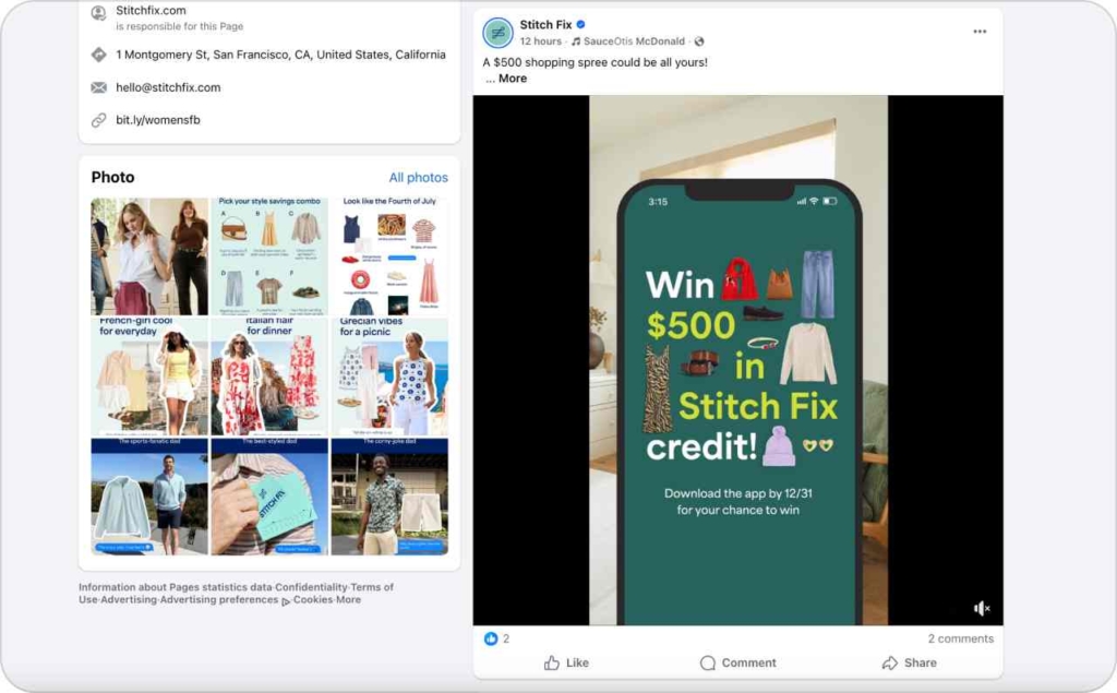Screenshot of Stitch Fix page on Facebook