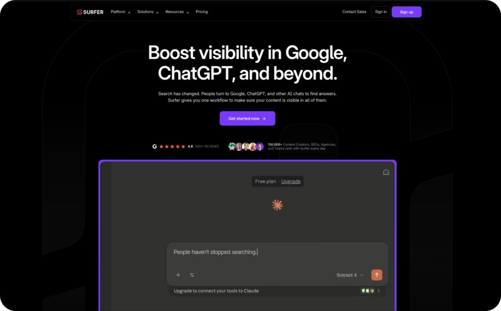 Surfer landing page screenshot