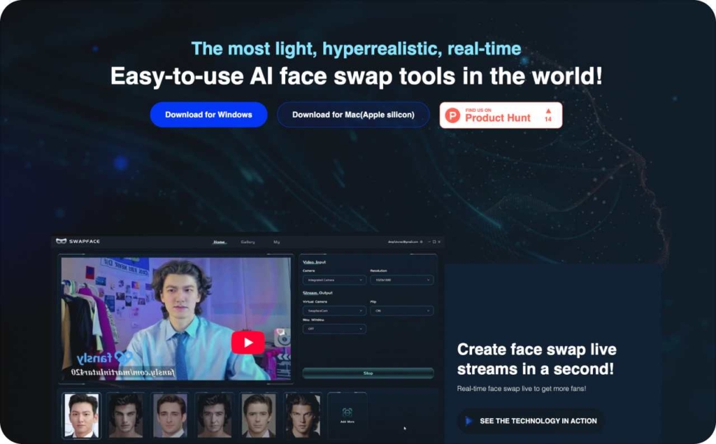 Swapface landing page screenshot