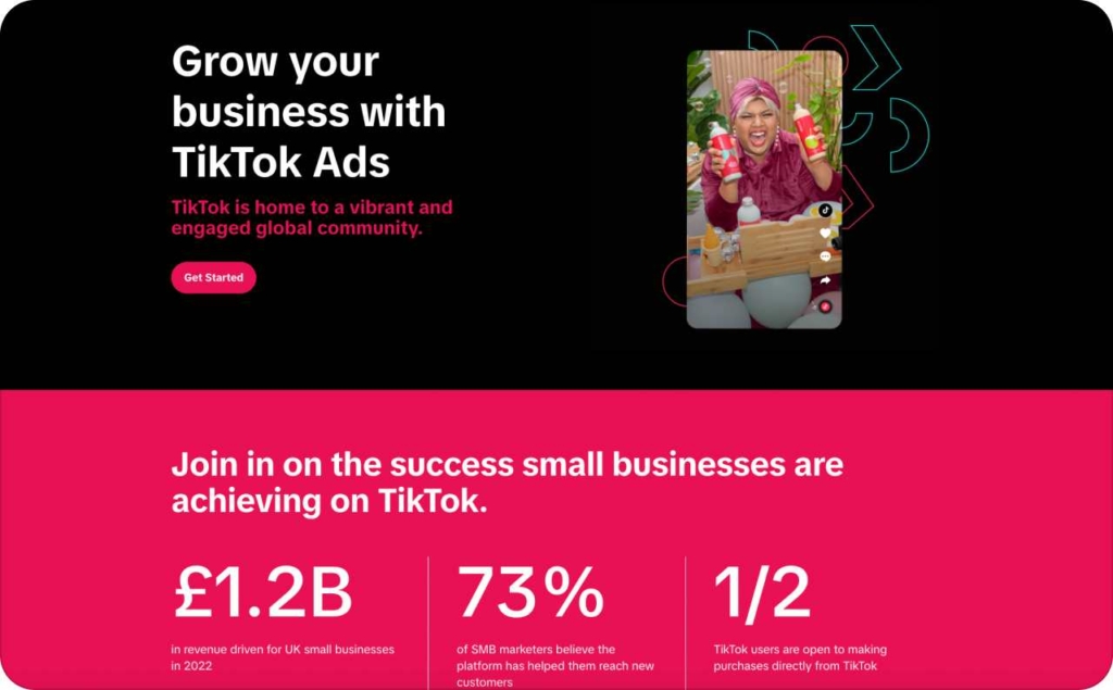 TikTok for Business landing page