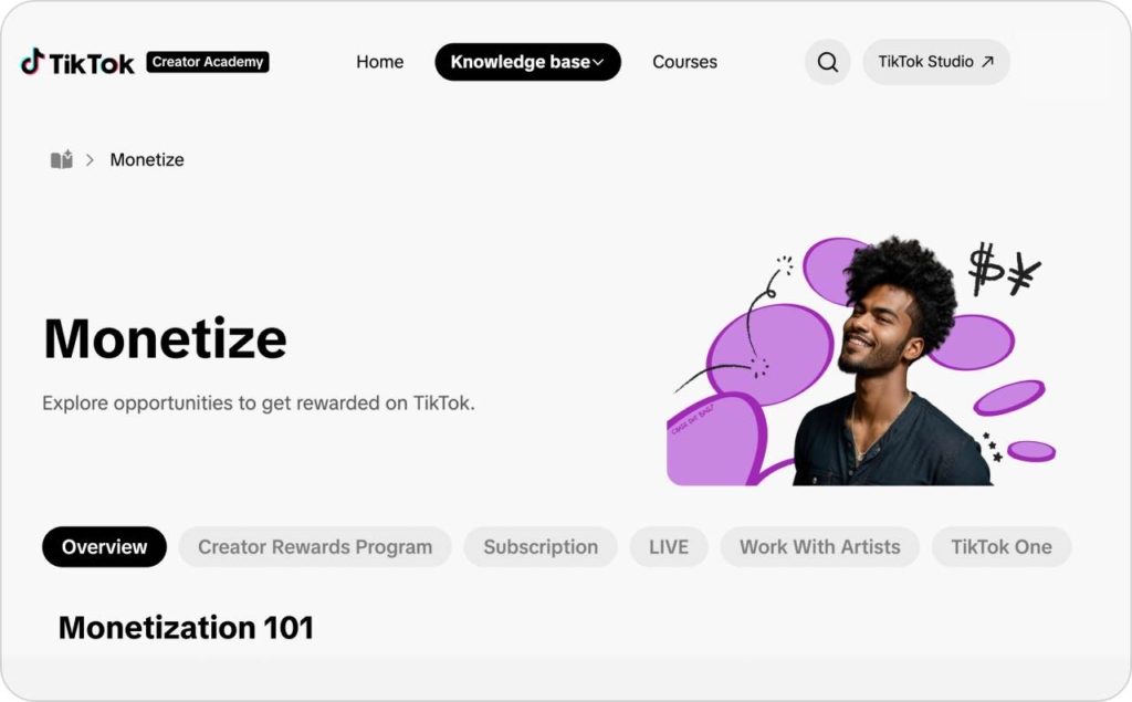 TikTok Creator Academy landing page screenshot