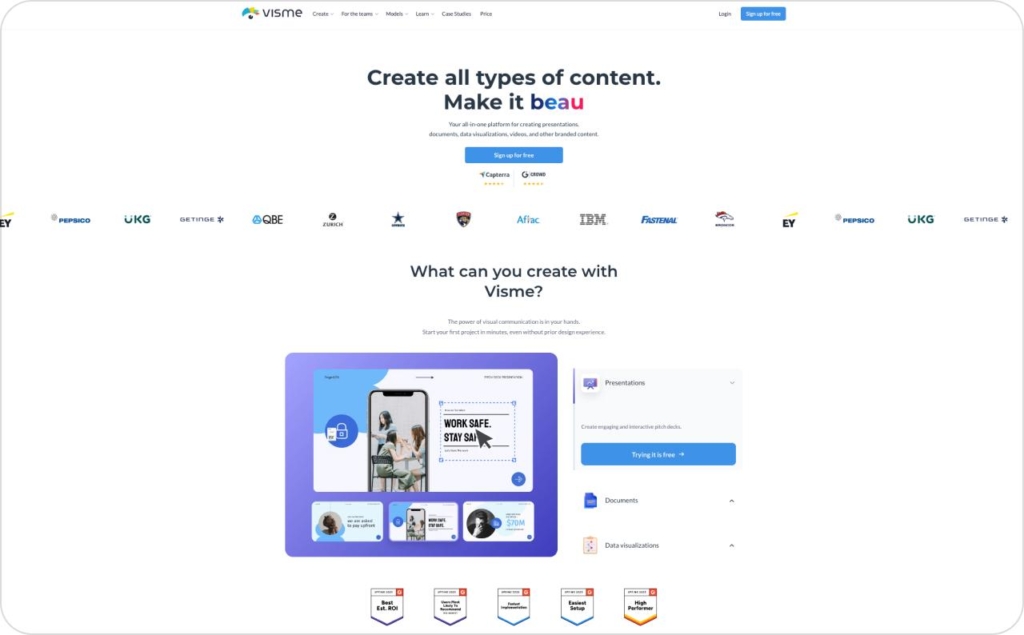 Visme landing page screenshot