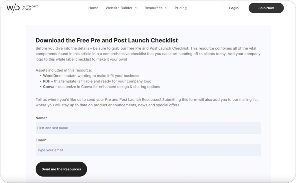 Free Checklist from Without Code screenshot