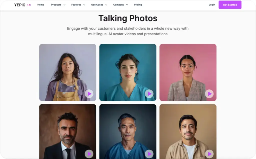 Yepic AI landing page screenshot