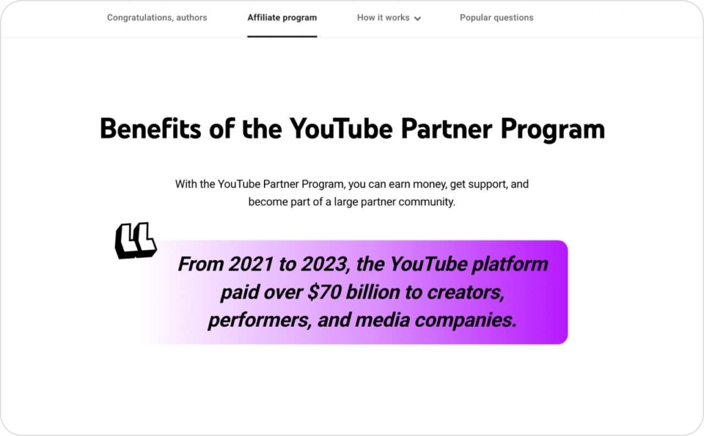 YouTube Creators landing page