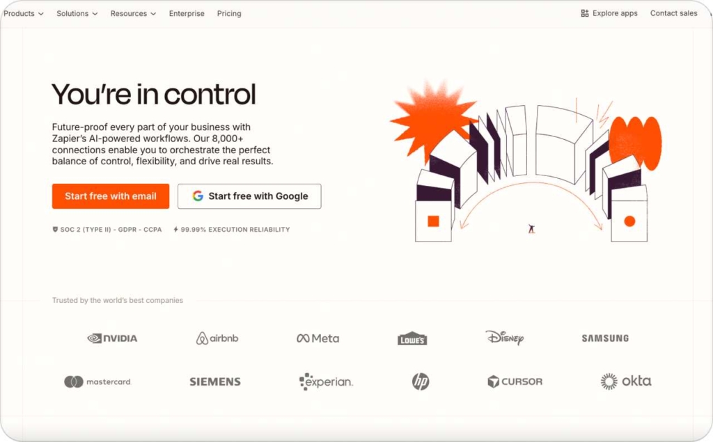 Zapier landing page screenshot