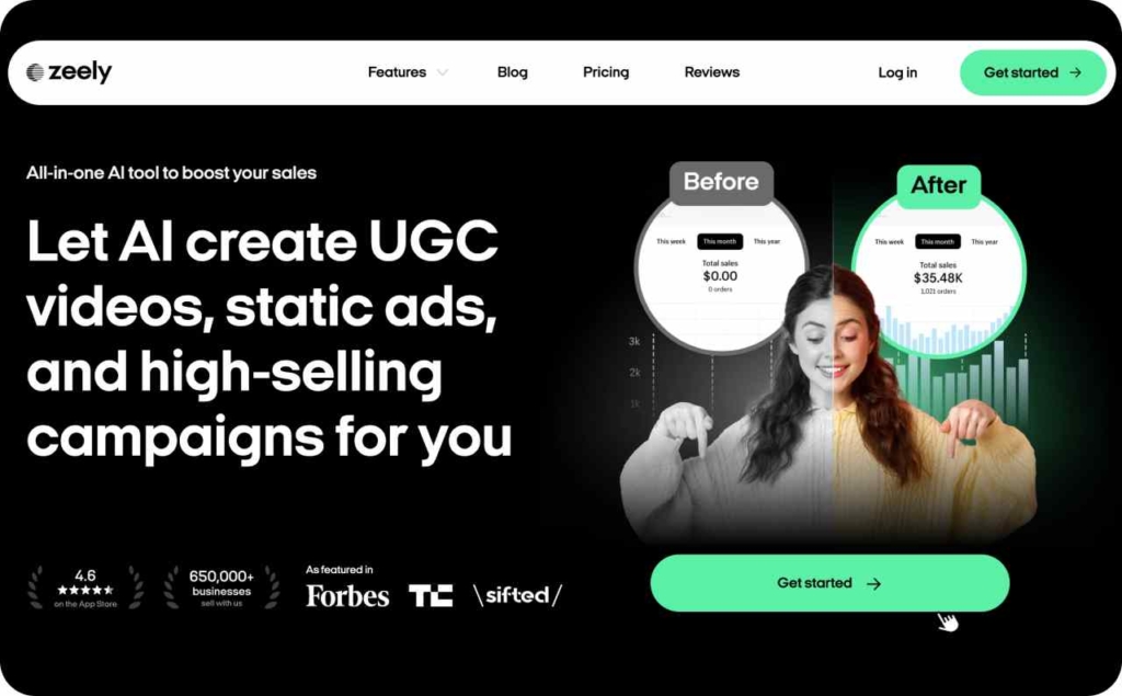 Zeely AI landing page screenshot