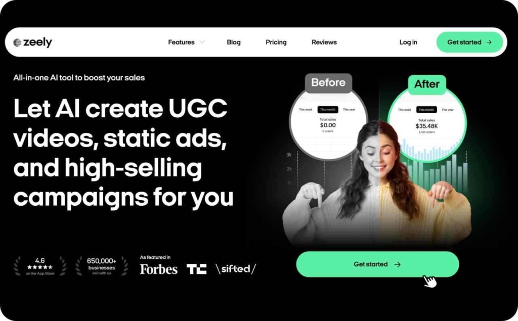 Zeely AI landing page screenshot
