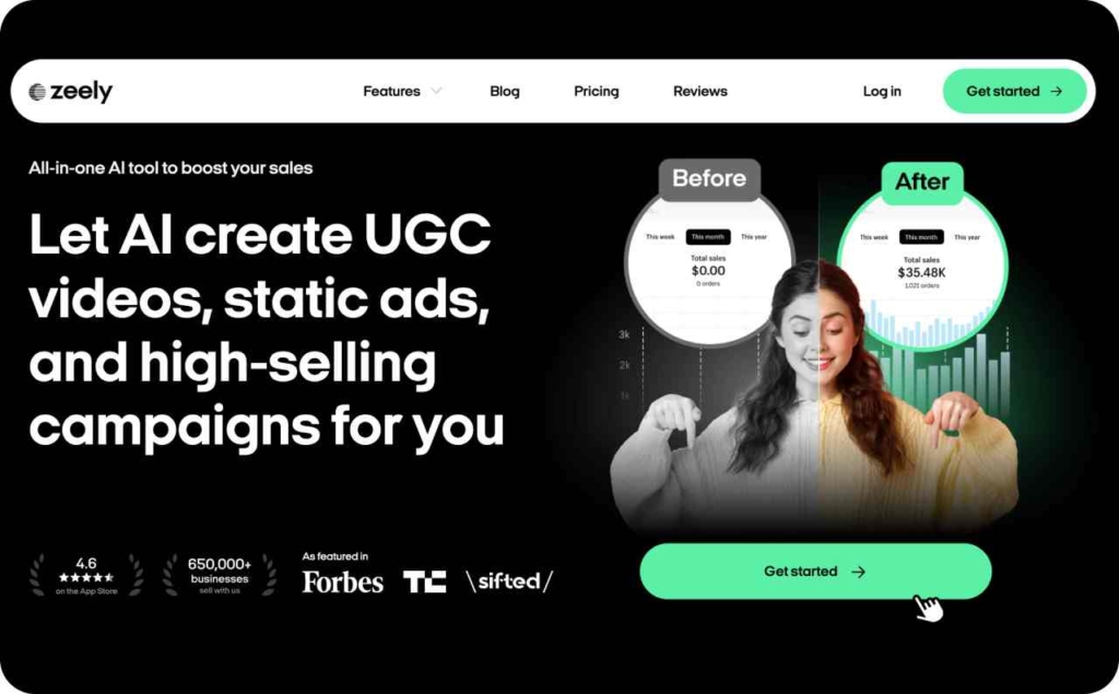 Zeely AI landing page screenshot