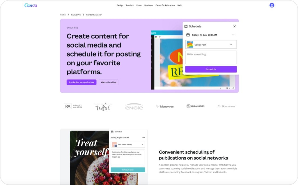 Canva Content Planner landing page