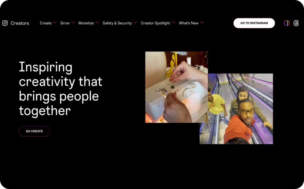 Instagram Creators landing page screenshot
