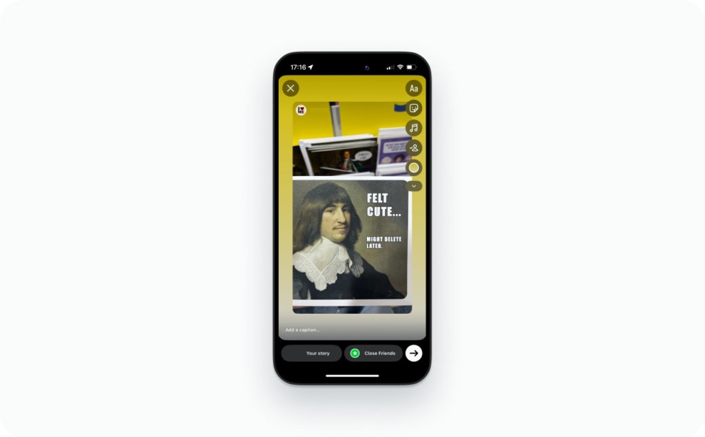 Instagram Story screenshot of adding a story