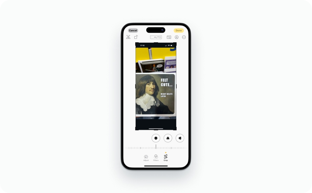 Iphone editor screenshot of cropping the screenshot from Instagram
