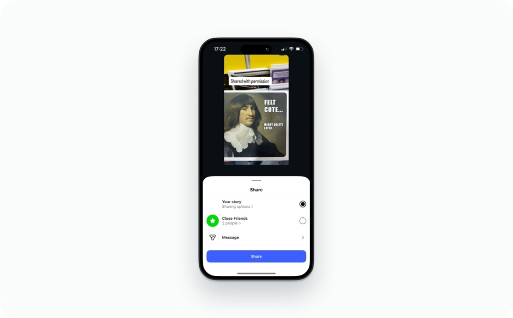 Instagram Story screenshot of sharing a story to Close Friends
