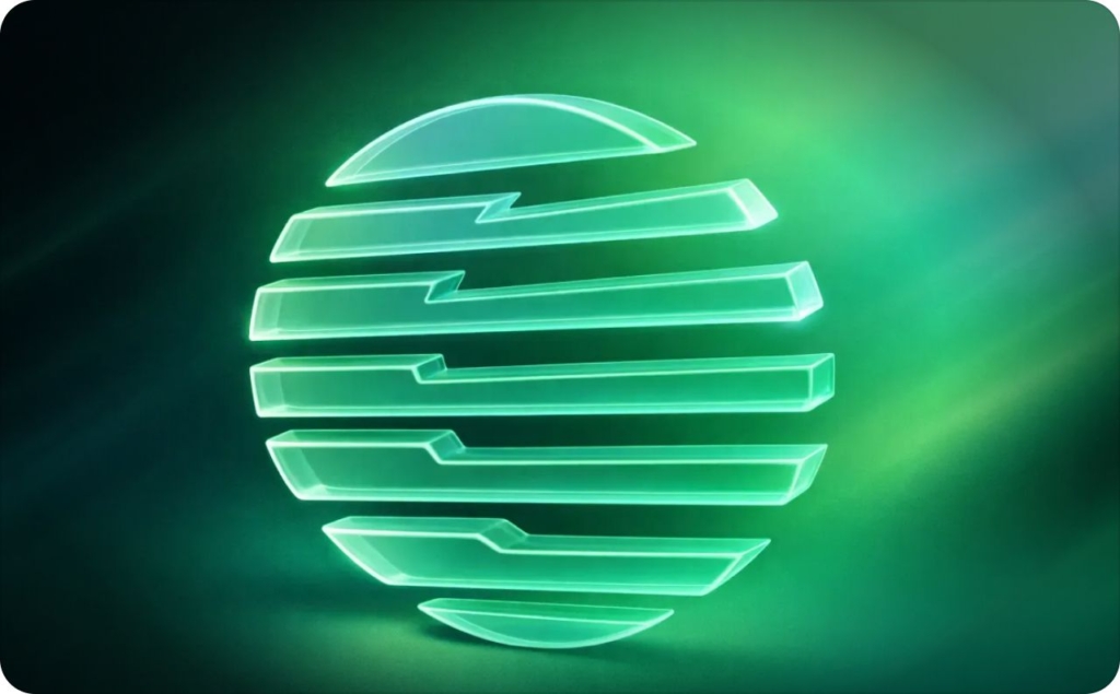 Glowing green Zeely AI logo made of layered curved stripes on a dark green gradient background — what is Zeely AI.