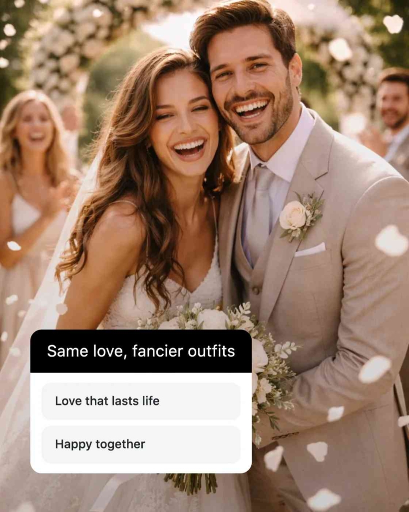Zeely AI ad with funny caption for wedding