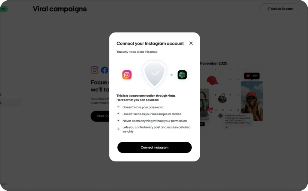 Zeely AI connection to Meta, and your Instagram account