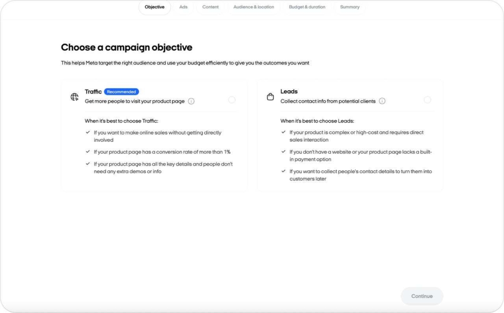 Zeely AI studio, choosing a campaign objective screenshot