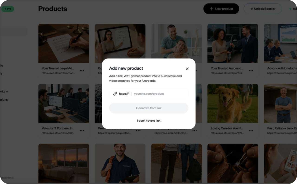 Zeely AI studio, adding new product screenshot