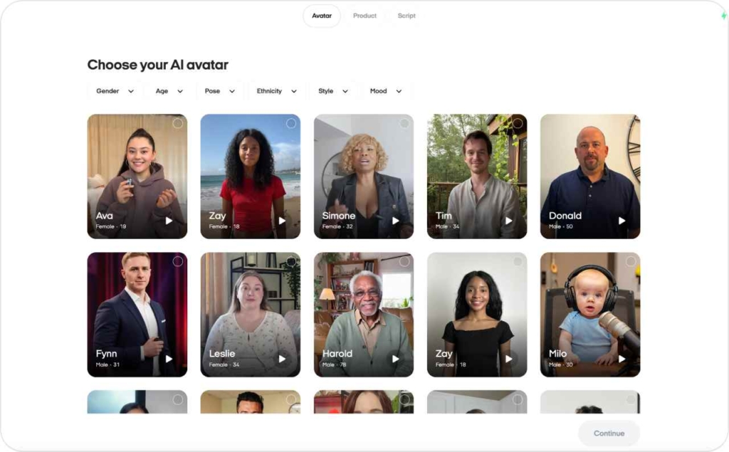 Zeely AI studio studio, AI avatars screenshot