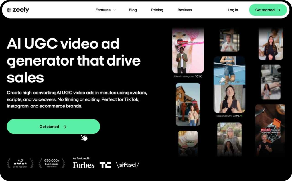 Zeely AI landing page sreenshot