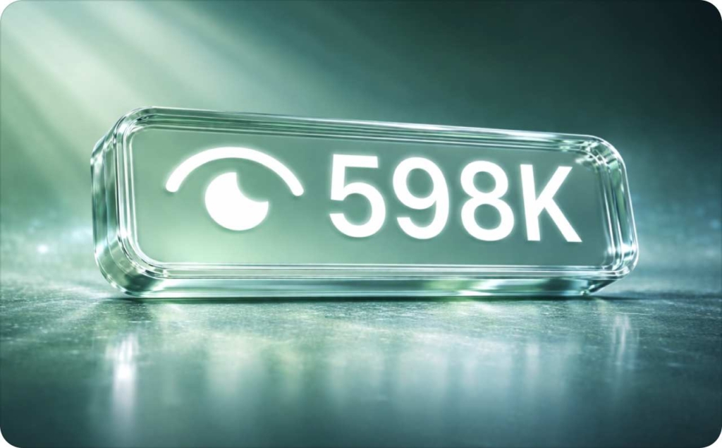 Digital view counter displaying 598K views with an eye icon, illustrating insights about who views your Instagram Reels and Reel performance metrics.