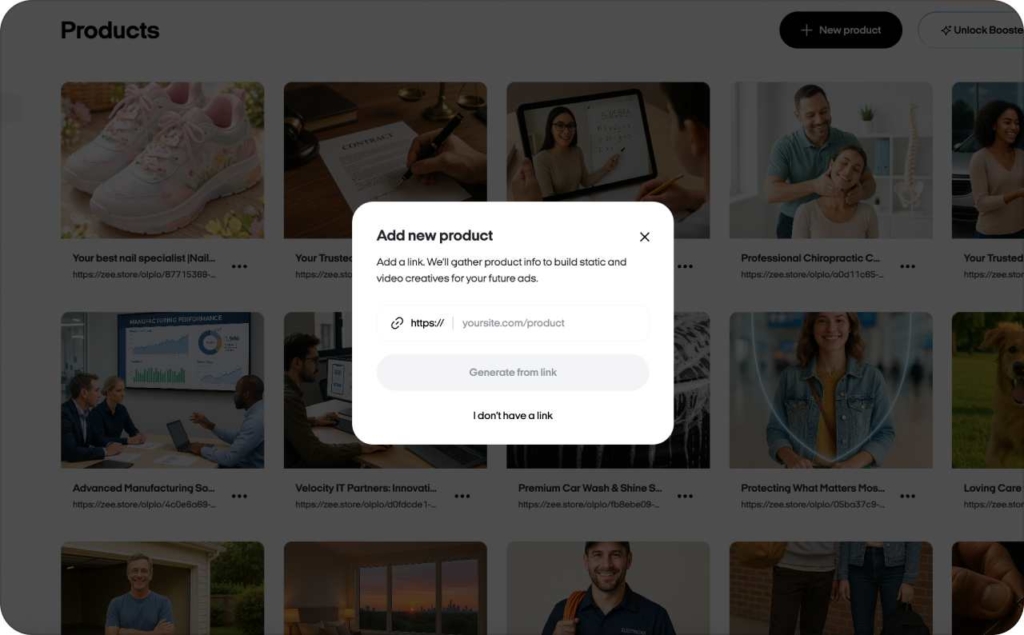 Zeely AI adding new products via link screenshot