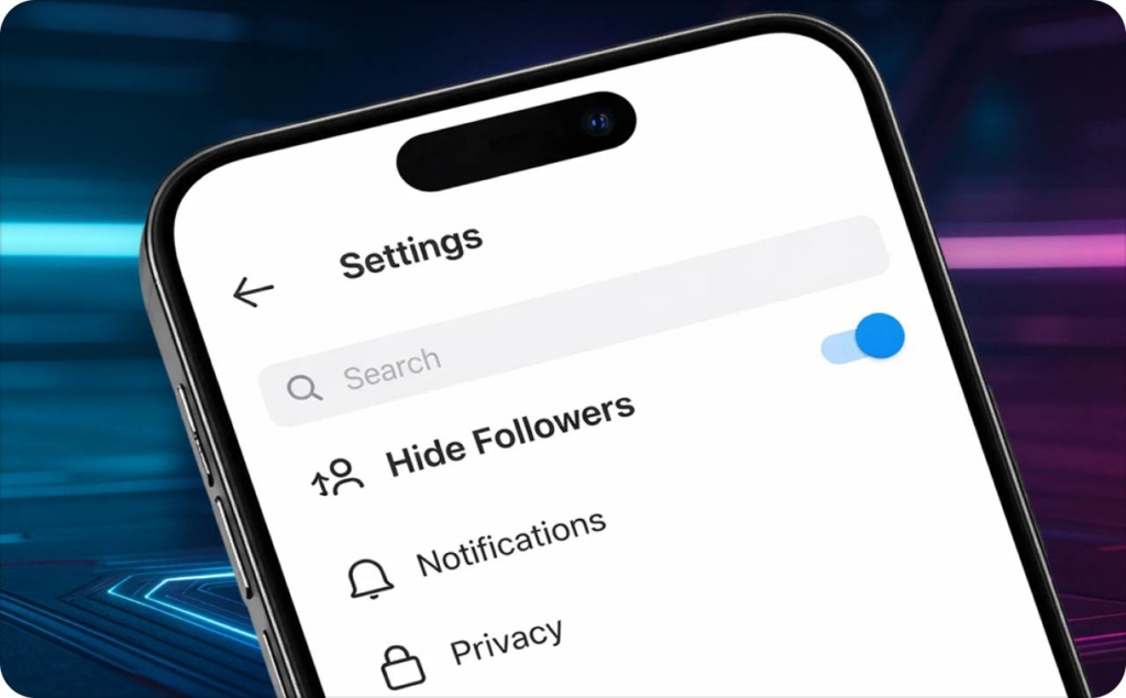 The image of the phone showing how to hide followers on Instagram