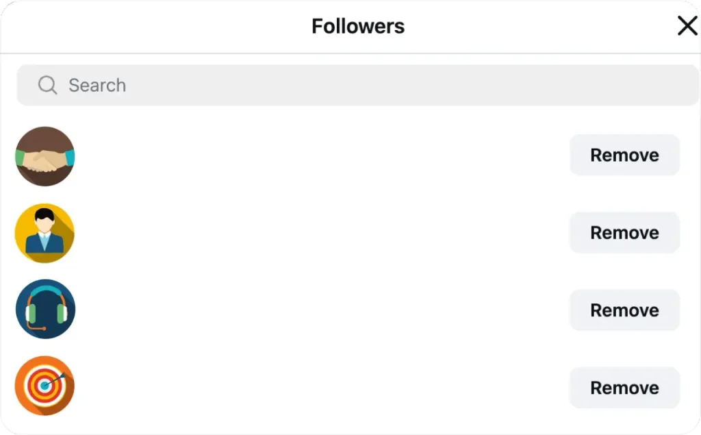 Remove button beside an anonymized account in an Instagram followers list.