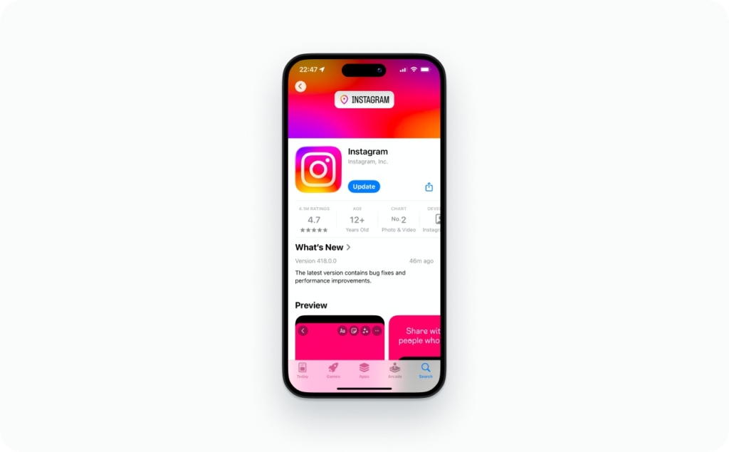 Instagram app in the Apple store screenshot