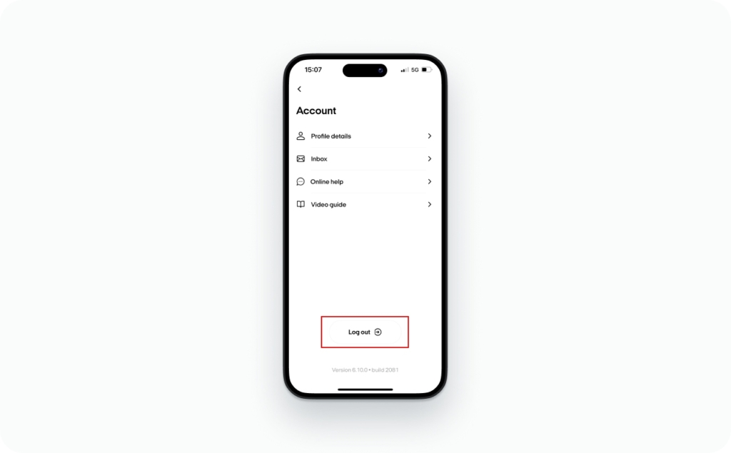 Log out from app screenshot