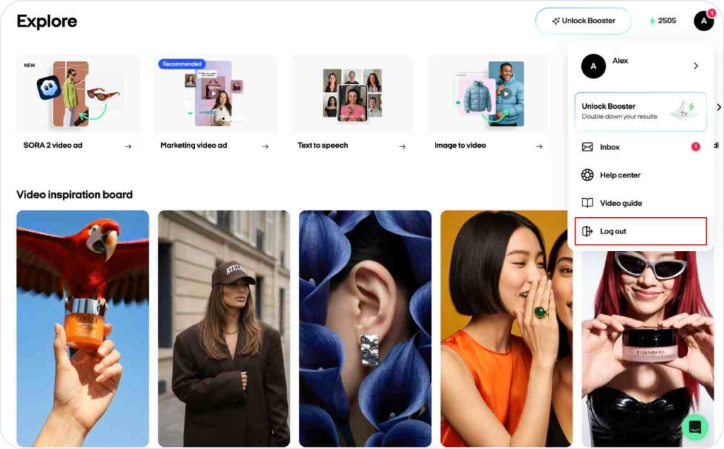 Log out from web screenshot