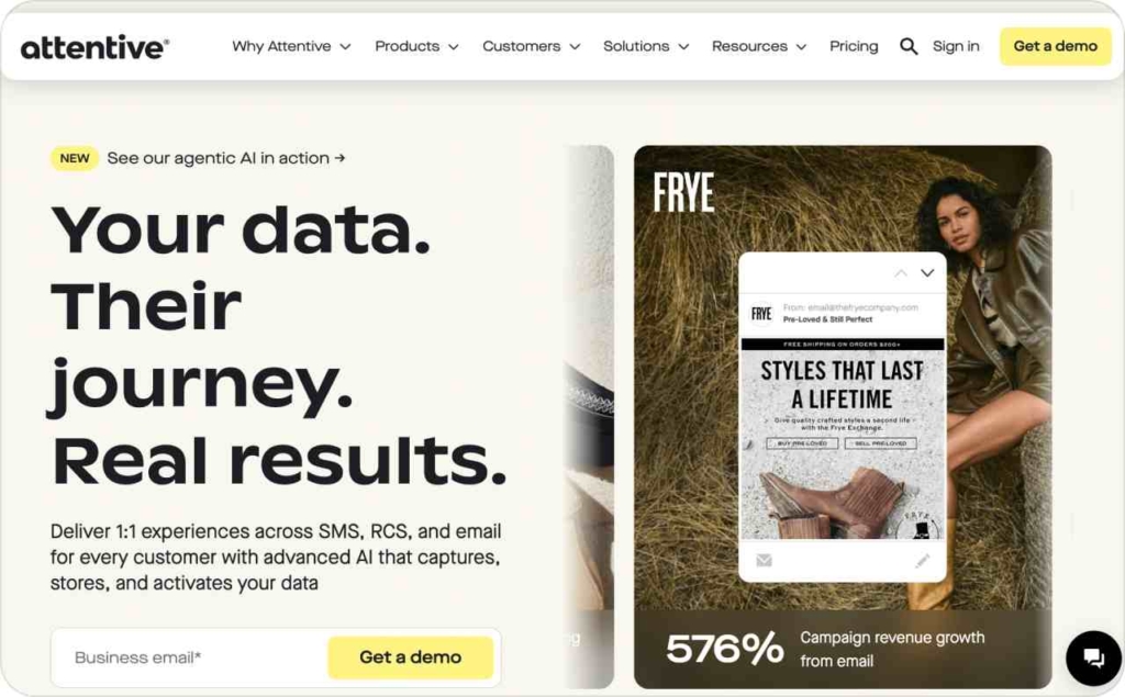 Attentive landing page screenshot